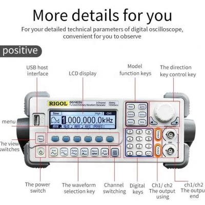 Musktool- DG1022U Signal Generator 2 Channel 25 MHz General Source Function/Arbitrary Waveform Signal Generator Analyzer