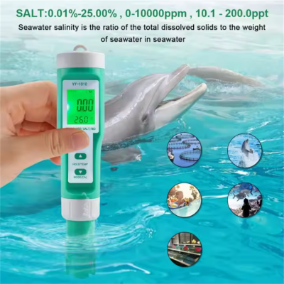 Musktool-YY-1010-10 in 1 Food Salinity Meter PH/ORP/EC/H2 /S.G /TDS/SALT/TEMP/Resistivity Fertilizer Water Quality Tester for Food Aquarium Pool