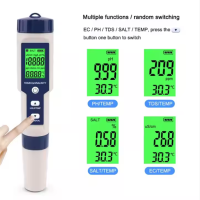 Musktool-EZ-9909A-Newest 5 in 1 TDS/EC/PH/Salinity/TEMP Water Quality Tester With Electrode Replaceable Can Measured Non-sea Salinity