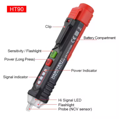 Musktool-HABOTEST HT90 50/60Hz Non Contact Electrical AC 12V to 1000V Tester Pen Voltage Detector Noncontact Electric Shock Checker