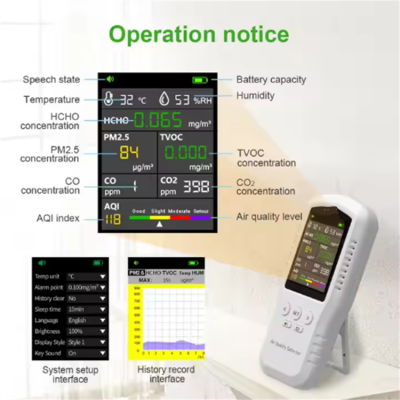 Musktool-T-Z01pro-Bosean Portable CO2 Pm2.5 Detector Handheld air Quality Monitor Pm2.5 Hcho Temperature Detector Pm2.5 Pm10 Tvoc Hcho Monitor